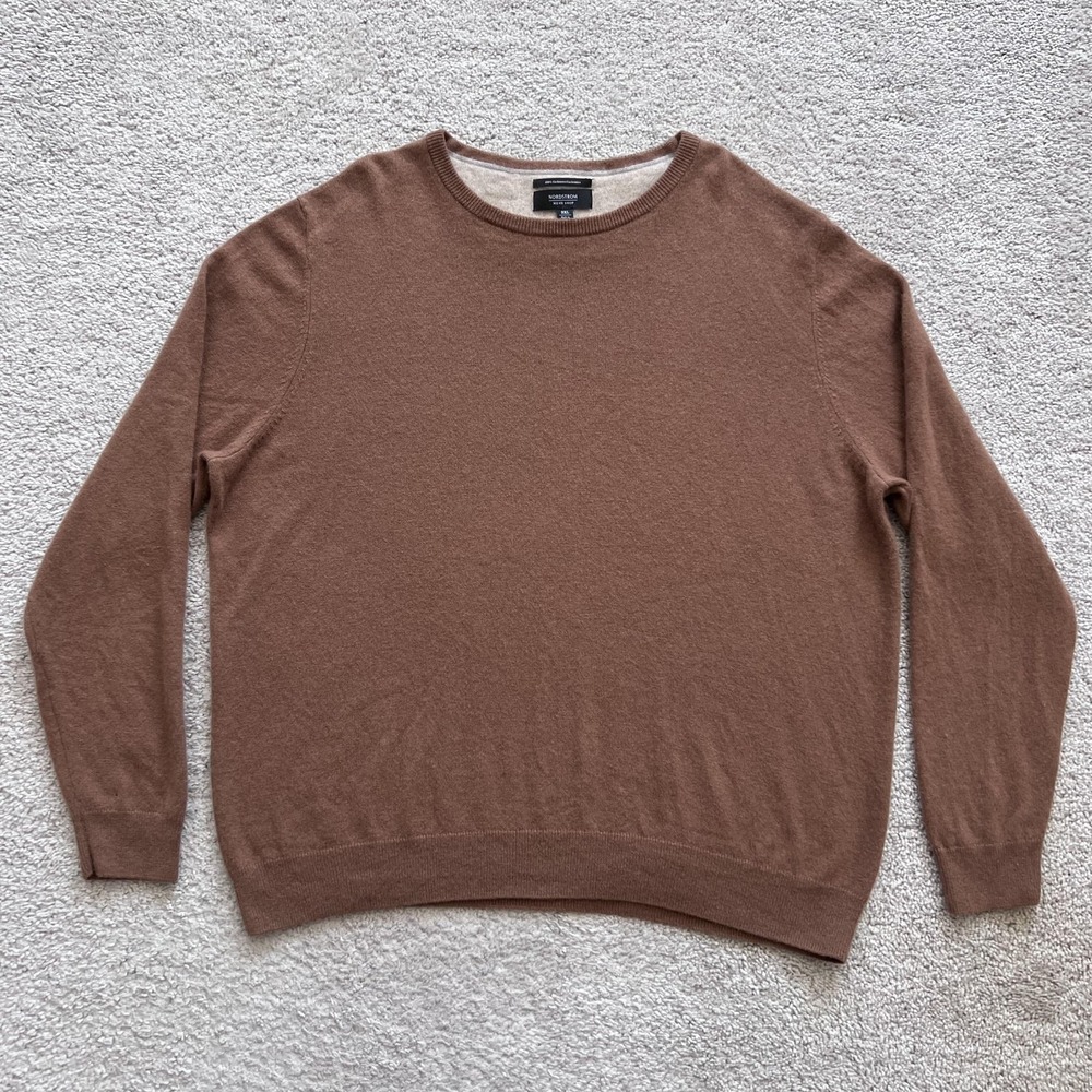 Nordstrom Men's Shop Cashmere Sweater Mens 3XL Brown Crewneck Knit Pullover
